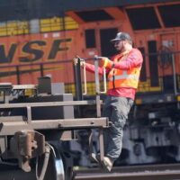 | A worker rides a rail car at a BNSF rail crossing in Saginaw Texas Wednesday Sept 14 2022 AP PhotoLM Otero | MR Online