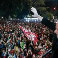 Thousands came out to Avenida Paulista in downtown S. Paulo on Saturday night to celebrate Lula’s record performance in the first round 2022 Brazilian presidential election.