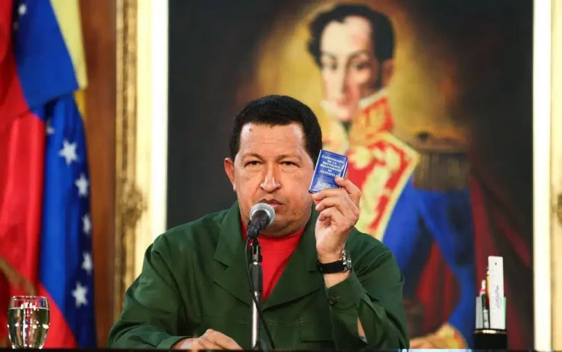 | The late president of Venezuela and leader of the Bolivarian Revolution Hugo Chávez holds in his hand the Constitution of the Bolivarian Republic of Venezuela File photo | MR Online