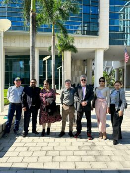 | The author Dan Kovalik in front of the US District Court for the Southern District of Florida next to journalists lawyers and activists from the US Colombia Argentina and Tunisia photo credit Dan Kovalik | MR Online