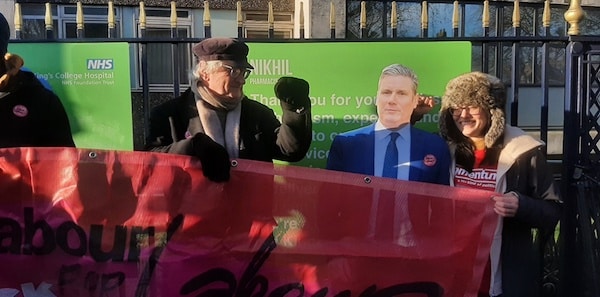 | A cardboard cut out of Sir Keir Starmer on a nurses picket line in London today Photo Momentum | MR Online