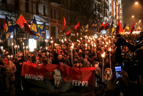 | Torchlight parade behind portrait of Bandera on his birthday Jan 1 2015 Wikimedia Commons | MR Online