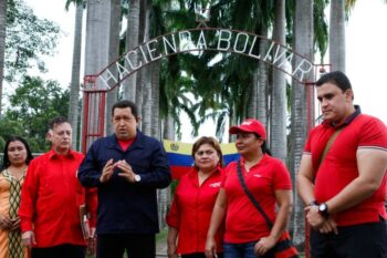 | Former Venezuelan President Hugo Chávez recording a TV show in Hacienda Bolívar in the southwest region of Colón Photo by Prensa MirafloresFlickr | MR Online