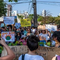 A crowd in Goiania, Brazil, protests the destruction of the Amazon. Credit: Hpoliveira/Shutterstock