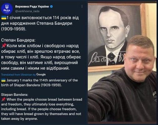 | Ukraines military Commander in Chief General Valerii Zaluzhny celebrates the birthday of Nazi collaborator Stepan Bandera Photo Twitter | MR Online