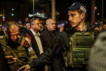 | ISRAELI PRIME MINISTER BENJAMIN NETANYAHU CENTER R AND ISRAELI MINISTER OF NATIONAL SECURITY ITAMAR BEN GVIR CENTER L ARRIVE AT THE SITE OF A SHOOTING ATTACK IN NEVE YAAKOV JANUARY 27 2023 PHOTO OREN ZIVDPA VIA ZUMA PRESSAPA IMAGES | MR Online