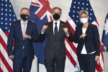 | US Secretary of State Blinken meets with Albanese and Wong in Melbourne Australia on Feb 11 2022 State DepartmentRon Przysucha Public Domain | MR Online