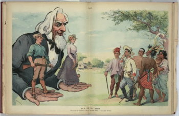Uncle Sam says to the Filipinos You chooseschool teacher or soldier We will dominate you either way A centerfold in Puck by Udo Keppler published November 1901 Source locgov | MR Online Uncle Sam says to the Filipinos You chooseschool teacher or soldier We will dominate you either way A centerfold in Puck by Udo Keppler published November 1901 Source locgov