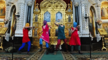 Pussy Riot performing their punk prayer in Moscows Cathedral of Christ the Savior Source dwcom