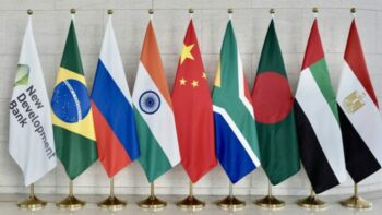 Flags of the members of the BRICS blocs New Development Bank NDB