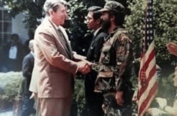 US President Ronald Reagan with Contra leader Doctor Henry outside the White House