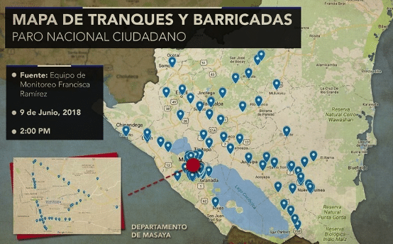 | Map of roadblocks in Nicaragua in June 2018 published by coup leader Francisca Ramirez | MR Online