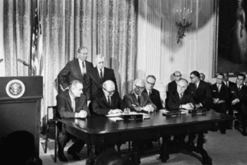 Signing of the Outer Space Treaty in 1967 Source spaceflightcom