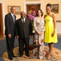  | President Barack Obama and First Lady Michelle Obama with Ali Bongo Ondimba President of Gabon in the Blue Room during a US Africa Leaders Summit dinner at the White House Aug 5 2014 | MR Online