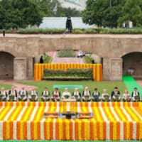 G20 leaders at Rajghat paying homage to Mahatma Gandhi, New Delhi, September 10, 2023