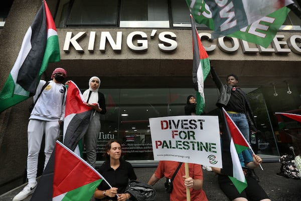 MR Online | A rally calling for a boycott of Israeli academic and cultural institutions complicit in Israels oppression of the Palestinian people outside Kings College London July 2021 Martin Pope SOPA Images via ZUMA Press Wire | MR Online