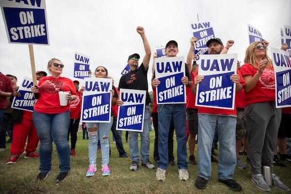  | Members of the United Auto Workers Local 230 and their supporters walk a picket line in Ontario California on September 26 2023 Photo Patrick T FallonAFP via Getty Images | MR Online