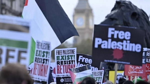 | Protesters gather with placards and flags during the London Rally For Palestine in Trafalgar Square central London on 4 November 2023 AFP | MR Online