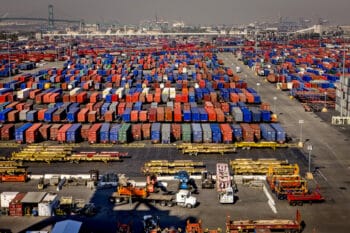 | A container cans loading dock Massive cranes moving containers on and off ships allowing for ships remaining in port for only one or two days Port of Long Beach California Photo Robert Gumpert 19 Nov 08 | MR Online