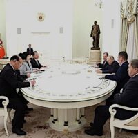 President Vladimir Putin (3rd from Right) met North Korean Foreign Minister Choe Son Hui (3rd from Left), Moscow, Jan. 16, 2024