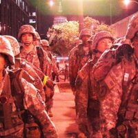 Cadets from the Georgia State University Army ROTC program on a morning ruck march through downtown Atlanta, taking advantage of the unique training and leadership opportunities provided by Army ROTC.