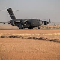 A Boeing C-17 Globemaster III takes off June 19th, 2021 at Air Base 201 in Niger. By U.S. Air Force photo by Airman 1st Class Jan K. Valle