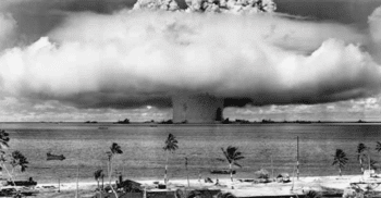 | A mushroom shaped cloud and water column from the underwater Baker nuclear explosion off the Marshall Islands July 25 1946 Pictures from HistoryUniversal Images Group via Getty Images | MR Online