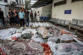 | Palestinians wait to receive the bodies of their relatives who were killed in an Israeli airstrike at Al Najjar Hospital in Rafah southern Gaza Strip October 24 2023 Abed Rahim KhatibFlash90 | MR Online