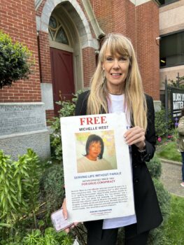 | Amy Povah of CAN Do Clemency holding a sign for Michelle West currently serving two life sentences in federal prison for drug conspiracy West was recently transferred from FCI Dublin which officials abruptly closed in mid April to FCI Waseca in Minnesota | MR Online