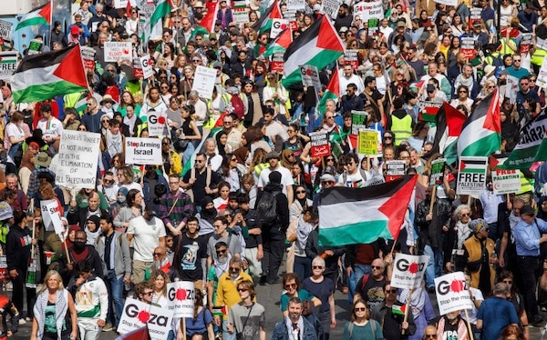 MR Online | London UK 13th Apr 2024 National March for Palestine Ceasefire Now Thousands of people from all over England march through Central London calling for an immediate ceasefie So far over 33000 Palestinians have been killed in the conflict following the attack on November 7th They are asking that the UK Government stops supplying arms to Israel Photo Karl BlackAlamy Live NewsPearls and Irritations | MR Online