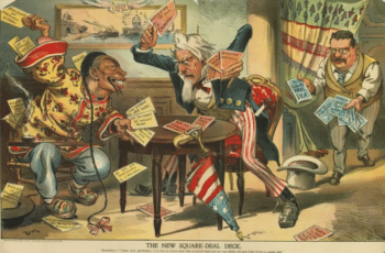 In 1904 Judge a weekly satirical magazine ran this cartoon titled The New Square Deal Deck with Theodore Roosevelt saying Come now gentlemen it is time to throw aside that worn out deck and try one which will give both of you a square deal The Chinese Exclusion Act of 1882 was repeatedly extended sparking anger from the Chinese government and overseas Chinese In the picture a Chinese and Uncle Sam take turns to play their political cards neither side willing to give in Source thinkchinasg