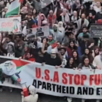 Detail from BreakThrough News video on TikTok (10/28/23) about a pro-Palestine march in Dallas—the kind of content a new law is aimed at suppressing.