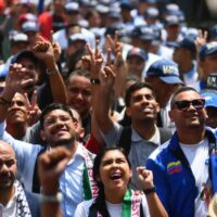 Venezuelan students march through the streets of Caracas in support of the Palestinian people and against Israel's assault on Gaza. (PSUV)