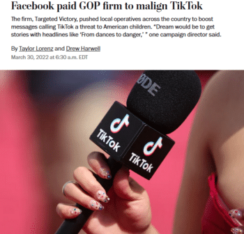 | Facebook parent Meta paid a consulting firm to get out the message that TikTok is the real threat especially as a foreign owned app that is 1 in sharing data that young teens are using Washington Post 33022 | MR Online