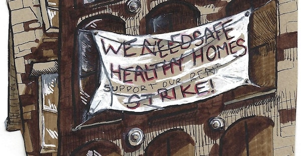 MR Online | Tenants rent strike banners on the Cargill Falls Mill | MR Online