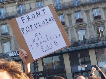 | An antifascist demonstration in Paris on June 11 The sign reads | MR Online'Popular Front: Don't betray us!'. Photo: John Mullen