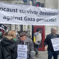 HOLOCAUST SURVIVORS AND THEIR DESCENDANTS AT A PROTEST IN LONDON OPPOSING THE GAZA GENOCIDE, MAY 2024. (PHOTO: X)