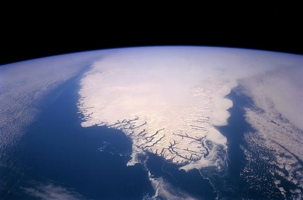 MR Online | Ariel view of the shrinking Greenland ice sheet one of four major Earth system elements that is collapsing Photo WikimediaUS Geological Survey | MR Online