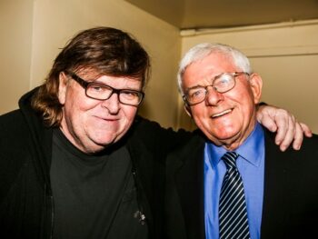 | Phil Donahue right with Michael Moorethree right wingers for balance not pictured | MR Online