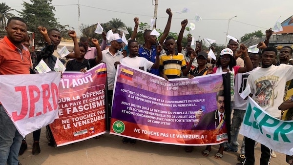 | In Kinshasa in the Democratic Republic of the Congo the League of Young Peasants of the DRC rally in solidarity with Venezuela Photo via International Peoples AssemblyX | MR Online