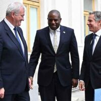  | UK Foreign Secretary David Lammy center and US Secretary of State Antony Blinken right are welcomed by Ukrainian Foreign Affairs Minister Andrii Sybiha left for a meeting in Kiev Ukraine on Wednesday September 11 2024 AP PhotoLeon Neal | MR Online