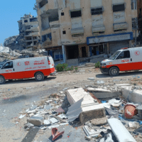 The Palestine Red Crescent Society (PRCS) has evacuated its temporary administrative headquarters in the southern Gaza Strip due to Israeli attacks on the area. (Photo: via PRCS TW Page)