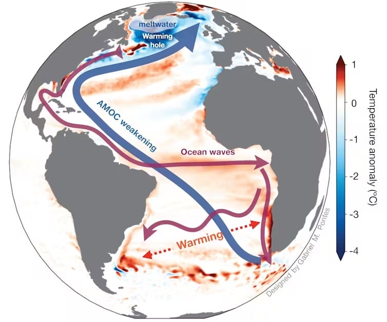 | The addition of meltwater in the North Atlantic leads to localised cooling in the subpolar North Atlantic and warming in the South Atlantic httpswwwnaturecomarticless41561 024 01568 1 | MR Online