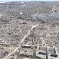 An aerial image published by the Israeli army of Jabalia in northern Gaza after more than two months of the largest genocide campaign it launched on the strip.