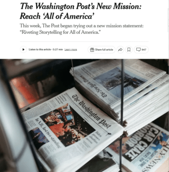 | The Washington Posts new slogan Riveting Storytelling for All of America is meant to be an internal rallying point for employees the New York Times 11625 reported | MR Online