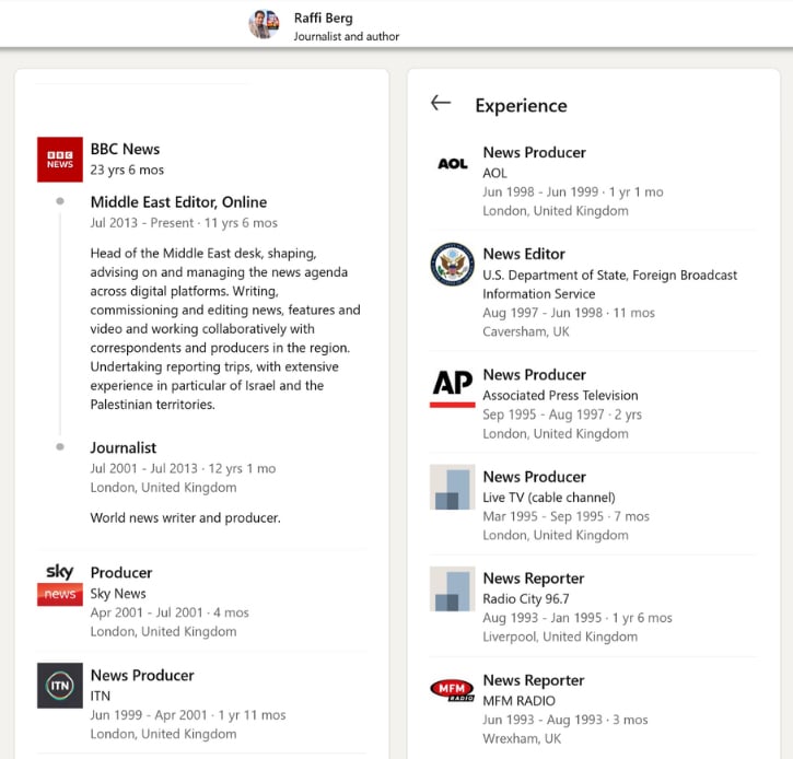 | A screenshot of the LinkedIn profile of Raffi Berg | MR Online