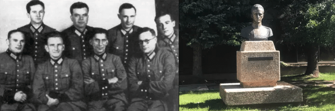 | Monument in Edmonton to Nazi soldier Roman Shukhevych who is second from left among his SS Battalion Source forwardcom | MR Online