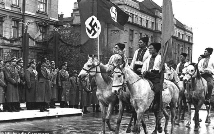 Nazi parade in Stanislav Ukraine in 1943 Source dailymailcouk