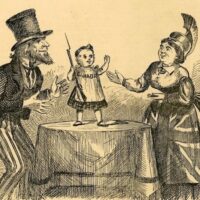 Political cartoon published in July 1870 depicts Canada as a child, with Great Britain, represented as Mother Britannia, holding out her protective arms. Uncle Sam, representing the United States, stands on the other side, ready to “grab” the child if it falls. Image from Wikimedia Commons.