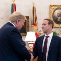 Then-president Donald Trump meets with Meta CEO Mark Zuckerberg in 2019. Meta has donated $1 million to Trump’s inaugural committee. Credit: Flickr/whitehouse45 (public domain)